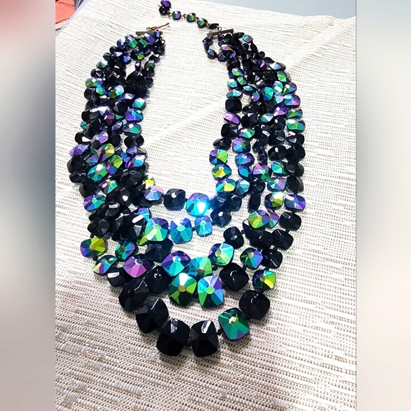 Carnival Glass Jewelry - Multicolor  carnival glass & Black Beaded Necklace Fashion Jewelry Beads